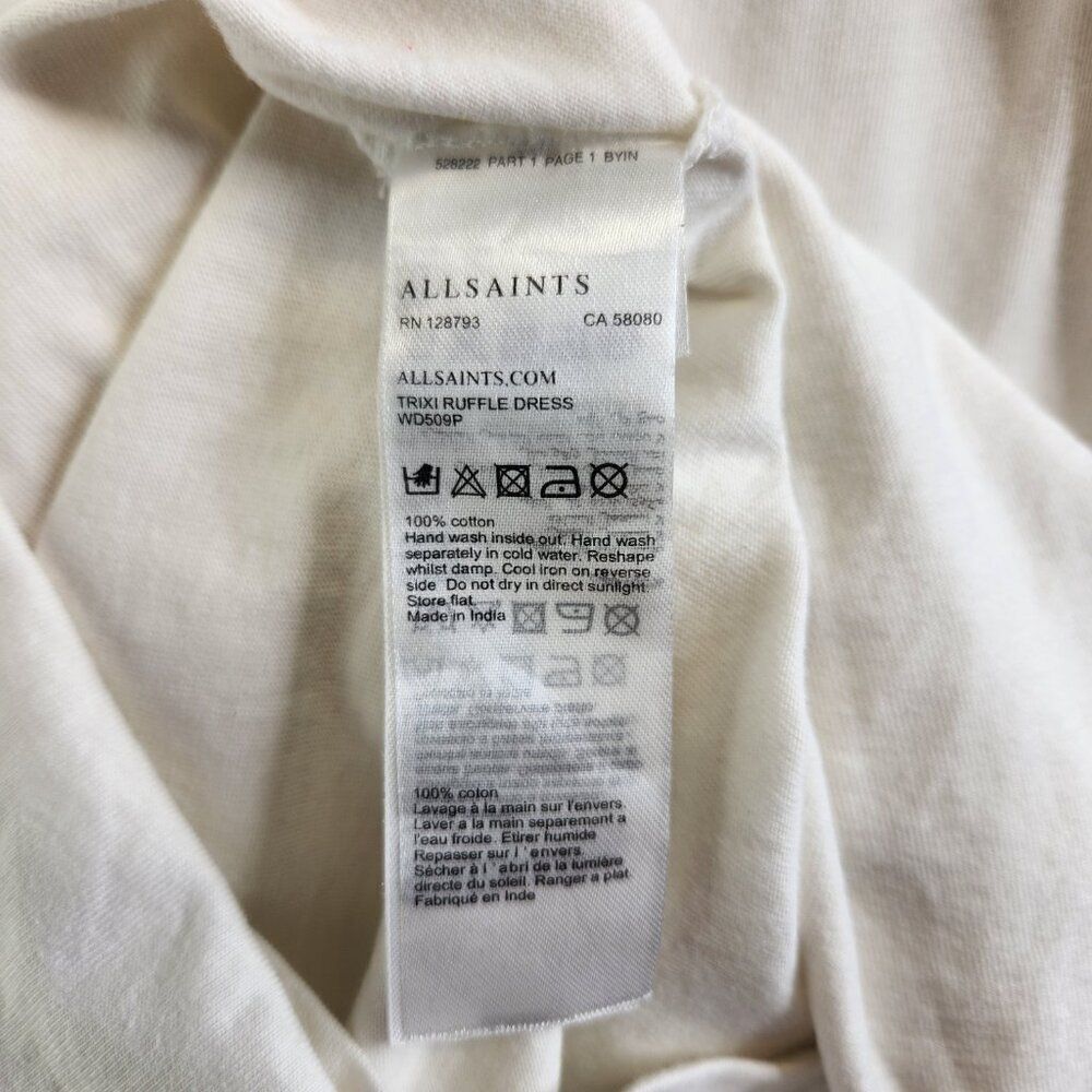 All Saints Dress Womens XS White Trixi Ruffle Eyelet Sleeves Mini Resortwear - Picture 8 of 13